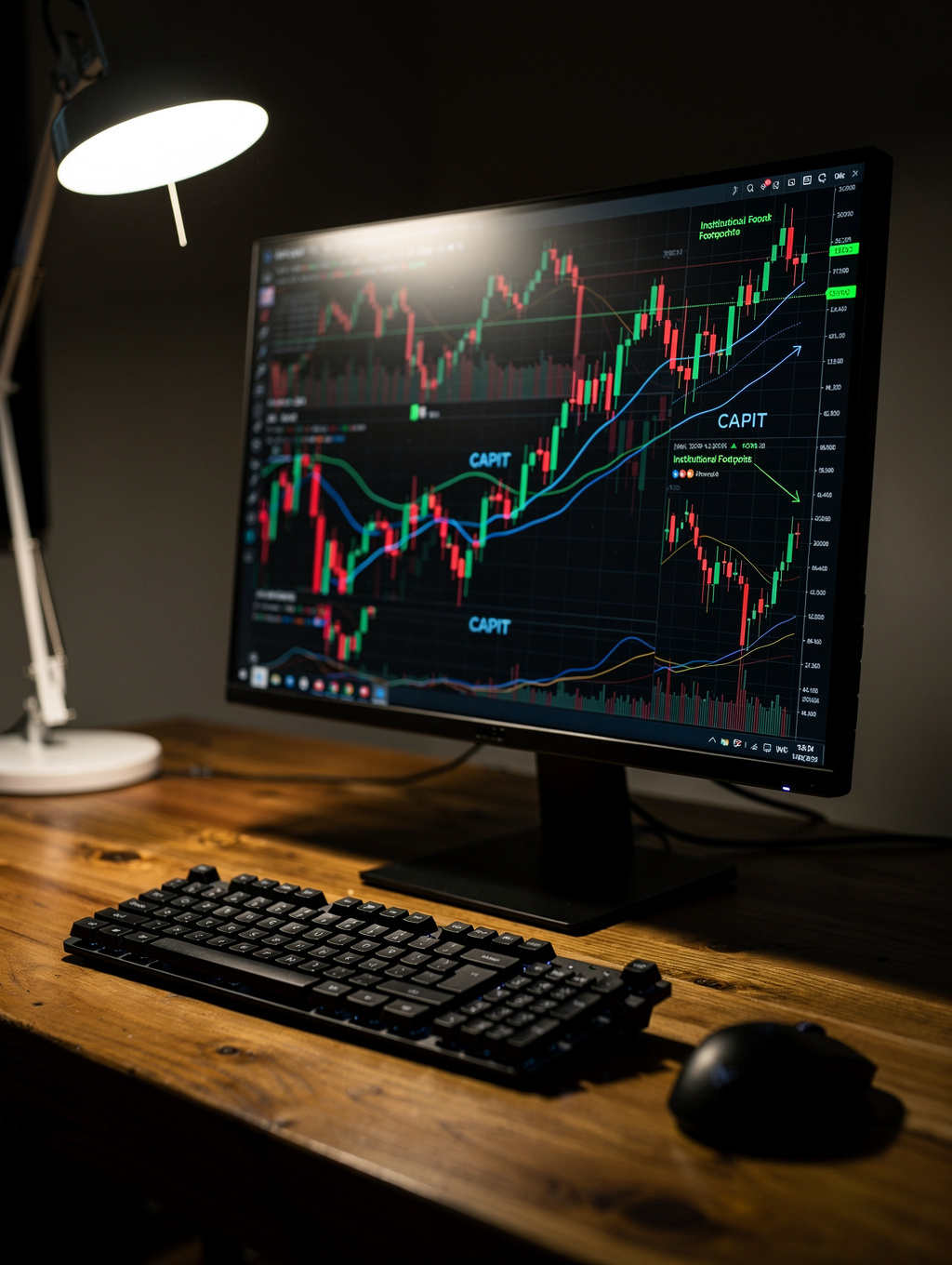 Dark candlestick chart showing market discipline