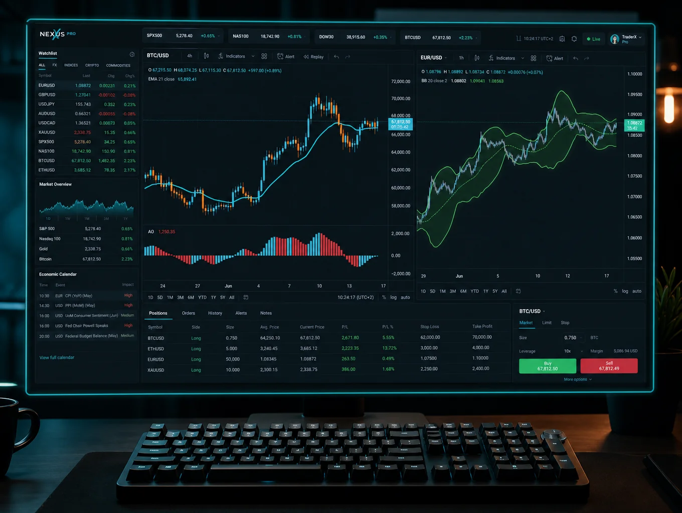Institutional NASDAQ chart analysis on a dark terminal screen